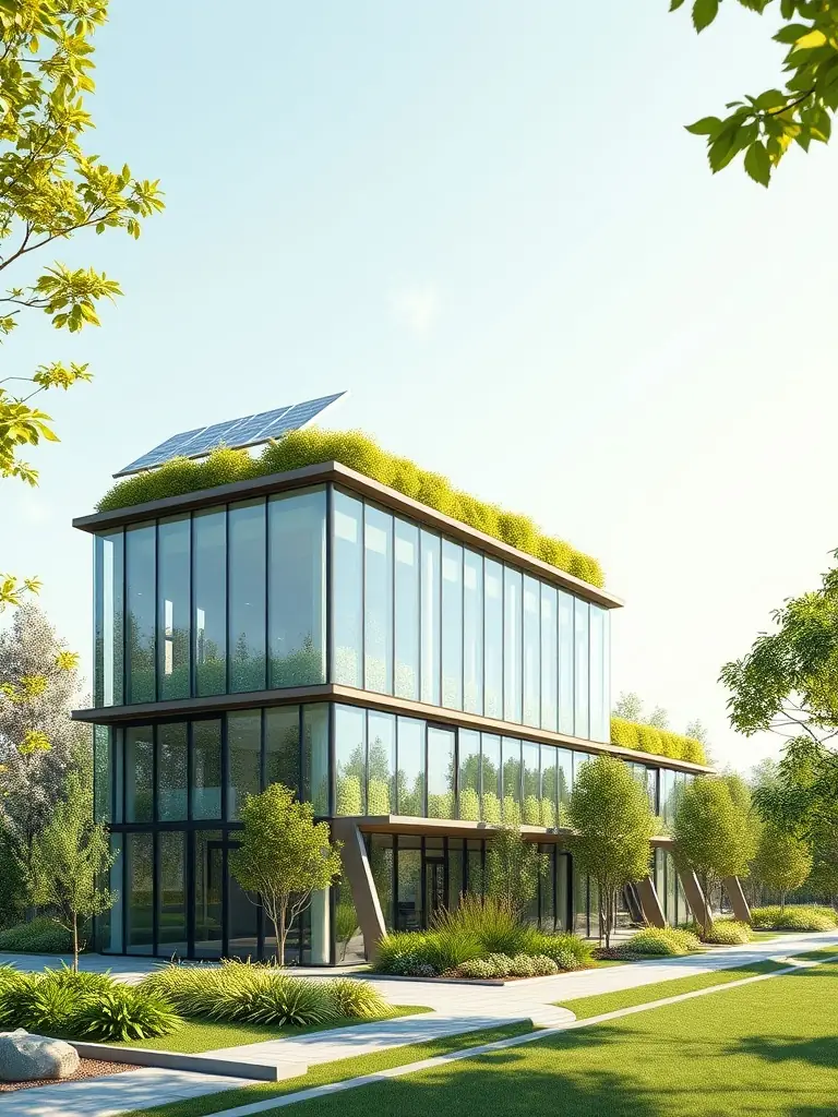 3D animation still frame of a futuristic sustainable community powered by Pone Greenfarmz's technologies, showcasing the integration of solar energy, AI, and modular housing.